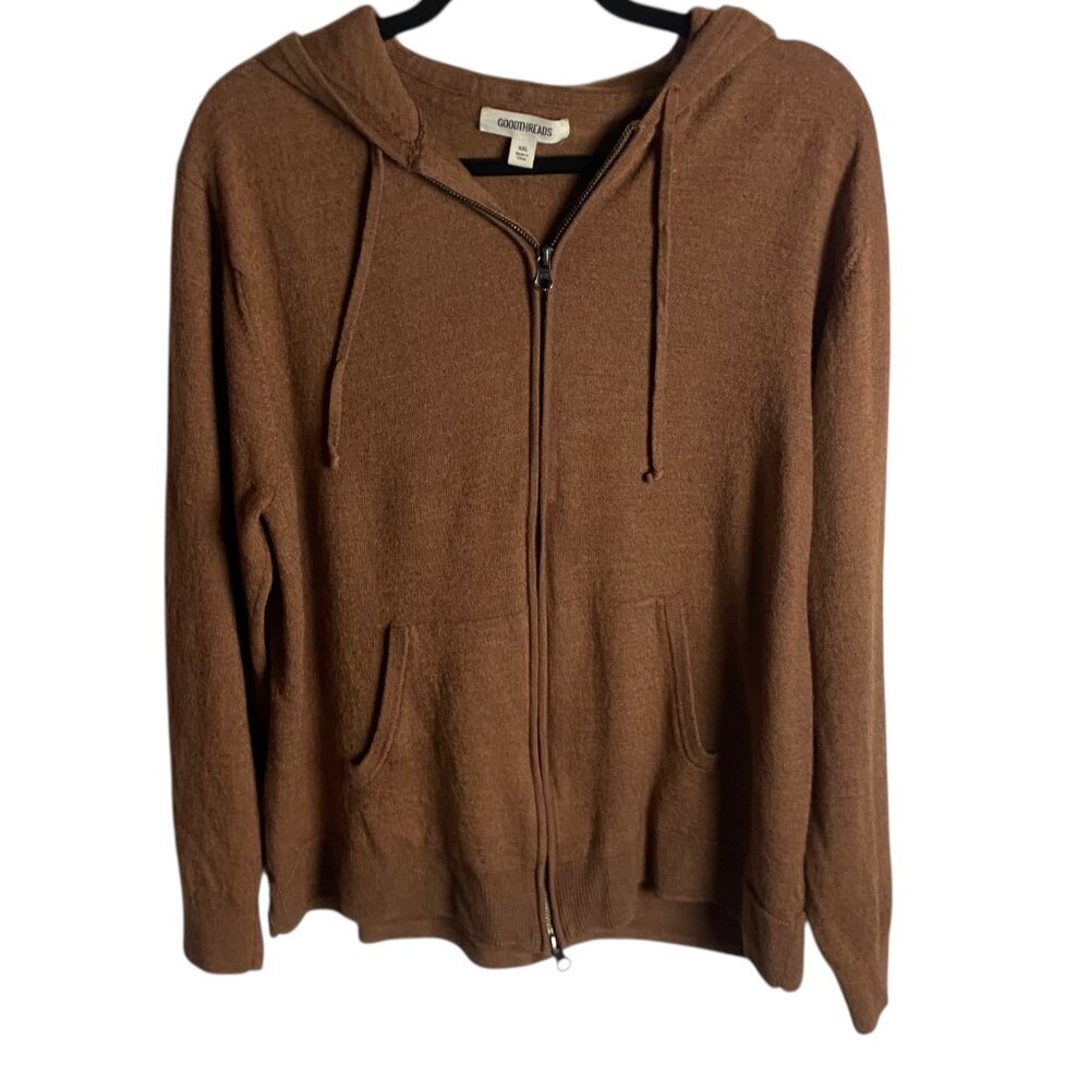 Goodthreads Size Xxl Brown Full Zip Hoodie Sweater Wool Blend Neutral Minimalist